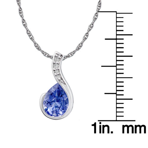 White Gold Genuine 1.30ct Pear-Shape Tanzanite /& Diamond Drop Pendant Necklace