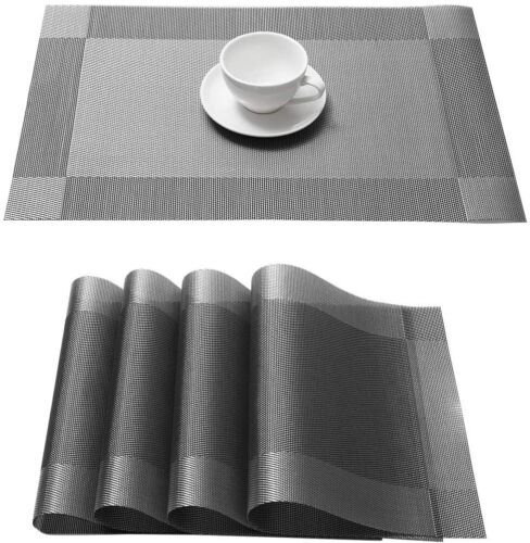 Set of 4 PVC Placemats Non-Slip Heat Insulation Dining Table Place Mats Silver 