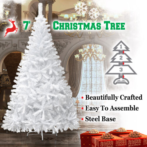 White Artificial Christmas tree Tall 7-7.5/' Natural Fir Pine Unlit Prelit Hinged