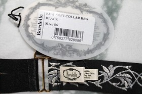 Bordelle Kew Soft Collar Bra Black floral embroidered 24k gold SS XS NWT