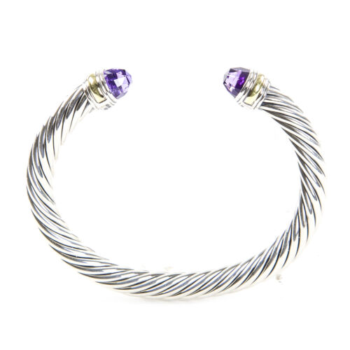 DAVID YURMAN Womens Cable Classic Bracelet with Amethyst & 14K Gold 7mm NEW 
