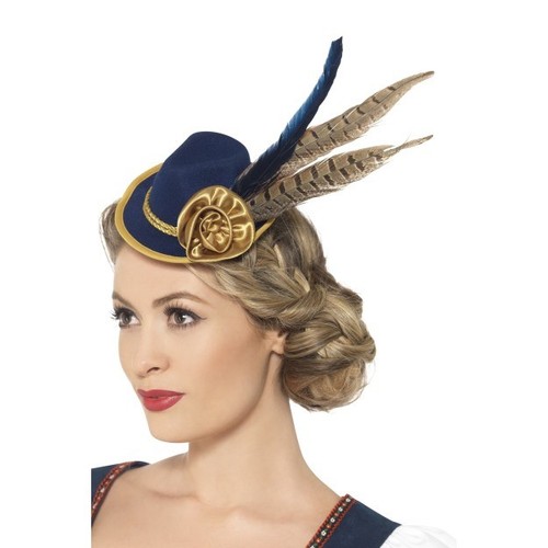Women/'s Autentico Cappello Bavarese Oktoberfest Mini Blue /& Feather GALLINA Germania Divertente