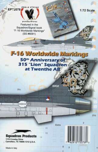 es72078/ Decals 315 Sqd F-16 Fighting Falcon - Twenthe Niederlande 1:72 