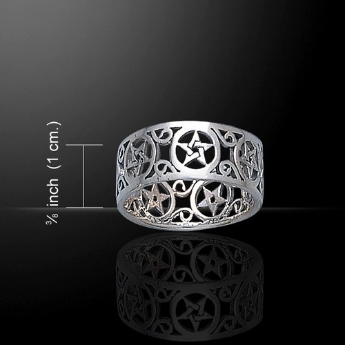 Pentagram Pentacle .925 Sterling Silver Open Band Ring by Peter Stone