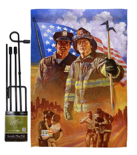 Heroes Patriotic 911 Police Firefighter Help Garden House Yard Flag
