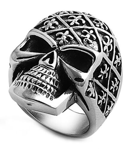 Details about   Men's 316L Stainless Steel Skull Head Biker Punk Gothic Fleur-de-Lis Ring 