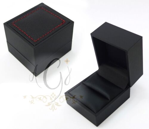 Luxury Black Leatherette Leather Like with Red Stitch Ring Box Box USA Seller