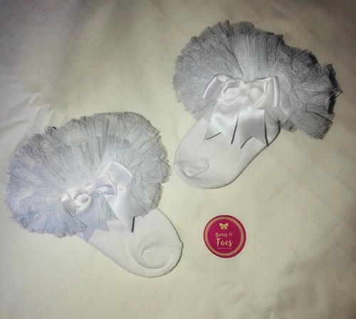 Baby Girls White Tutu Ankle Socks 12-24 Months Spanish Organza Babies Bow Frilly