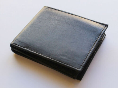 Mens Black Leather Bifold Hipster Wallet European Card Center Flap RFID Blocking