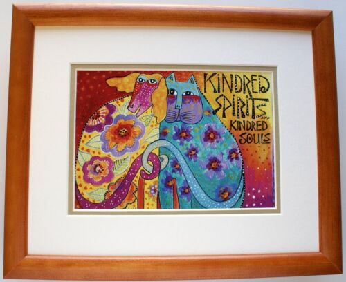 Kindred Spirits by Laurel Burch Matted /& Framed Abstract Cat /& Dog Animal
