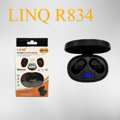 Box Auricolari Bluetooth Con Custodia Ricaricabile LINQ R834 Set Compatibile 
