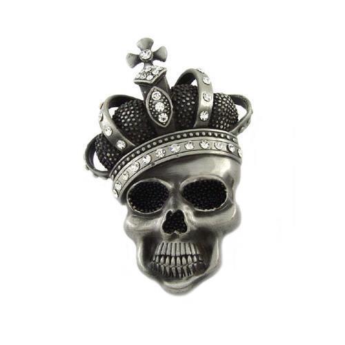 King Cross Crown Skeleton Pirate Skull Hip Hop Rhinestones Pewter Belt Buckle 