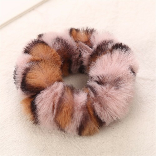 Leopard Print Scrunchy Hair Tie Rope Plush Fur Scrunchies Elastic Hair Bands