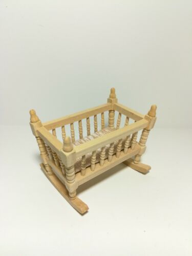 Dollhouse Miniature Cradle Crib for Nursery Unfinished Wood Rocking 1:12 Scale