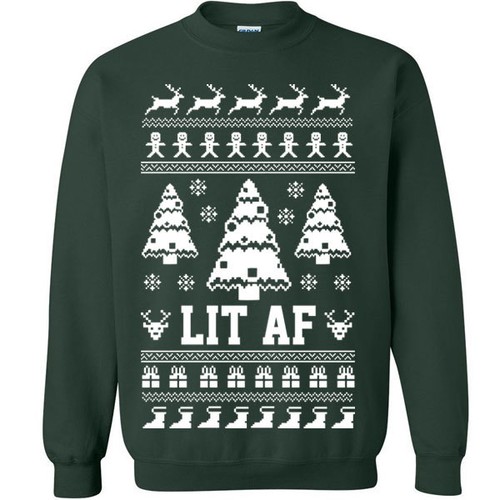 643 Lit AF Crew Sweatshirt Christmas ugly sweater party funny party college