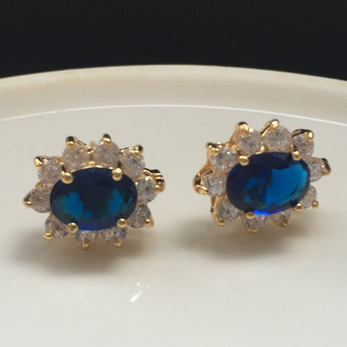 Les femmes Ovale Cubique zrconia Zircon Boucle d/'oreille Or Jaune Plaqué Oreille Boucles D/'oreilles Cadeau De Mariage
