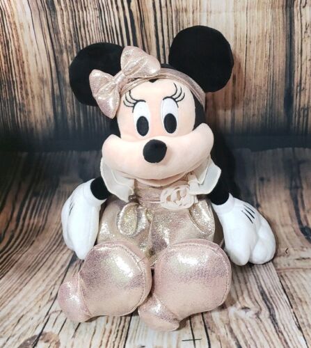 Disney Parks Minnie Mouse w// Bow Rose Gold Plush Stuff Animal Doll 2018