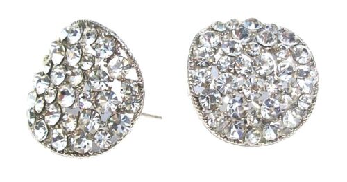 Black Silver Pearl Stud Ovale Boucles D/'oreilles Cristal Strass Bijoux Femmes UK