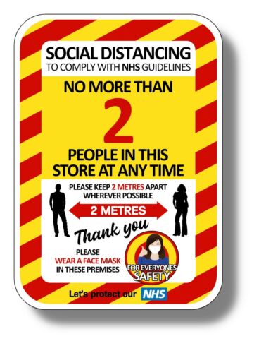 NO MORE THAN 2 PEOPLE IN STORE stickers 2m social distancing FREE POST 