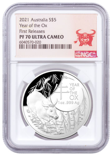 2021 Australia Lunar Year of Ox Domed 1 oz Silver Proof $5 Coin NGC PF70 UC FR