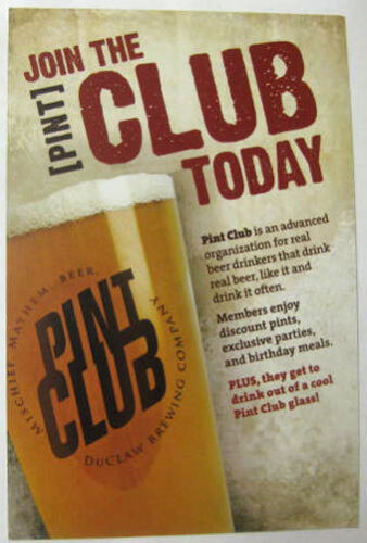 Mat 4X6 inch Beer COASTER JOIN THE PINT CLUB Maryland 2013 Card DuClaw 