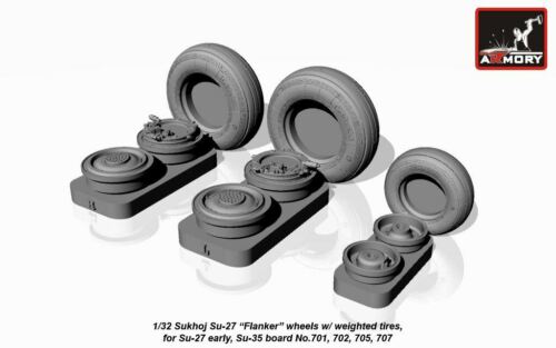Armory AW32004b Sukhoj Su-27 1/32 scale Aircraft Wheels sets w/ weighted tires 