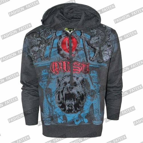 MENS HOODIES /& SWEATS LION FACE PUGSKUL GRAFFITI PRINTED DIAMANTE HOODED TOPS