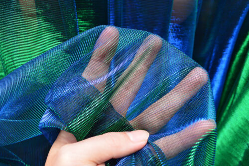 M12 Green Blue Iridescent 2 Tones Stretch Mesh Net Fabric Material 