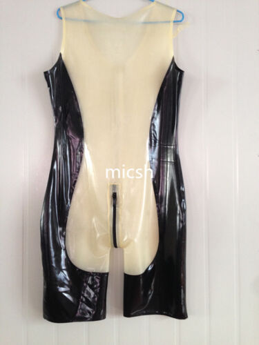 Latex Rubber Gummi Sleeveless Catsuit Swim Transparent Zip Suit Unisex S-XXL 