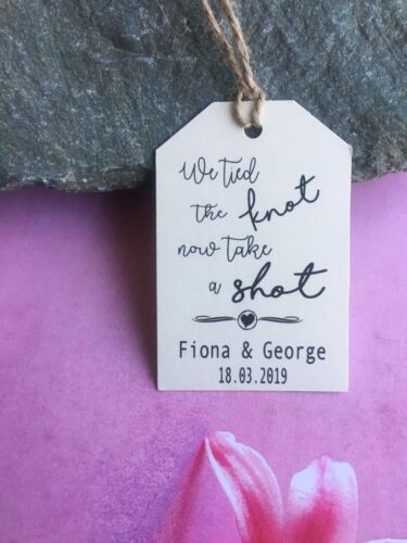 Personalised We Tied the Knot Take a Shot  Wedding Favour Tags  Thank You DFS812 