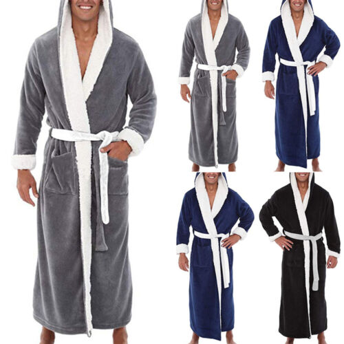 Details about   Men Fleece Long Bathrobe Hooded Bath Robe Dressing Gown Warm Nightgown/Sleepwear 