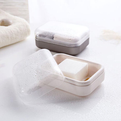 Portable Soap Dish Waterproof Transparent Holder Plastic Drain Double Soap Case
