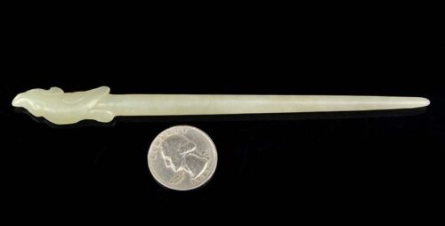 Hand Carved Natural Nephrite Jade Phoenix Hair Stick //Hairpin w// Certificate
