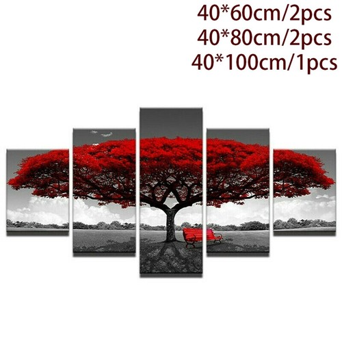 5Pcs Red Tree Modern Canvas Oil Painting Wall Art Home Picture Print Decor Gift