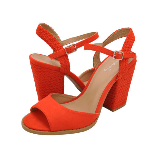 Details about   Women's Shoes Qupid LOST 55AX Open Toe Braided Block Heels BLOOD ORANGE *New* 