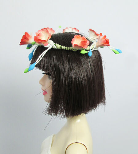 Handmade Orange Red Flower Crown Headband Hair Accessories For Model Muse Doll