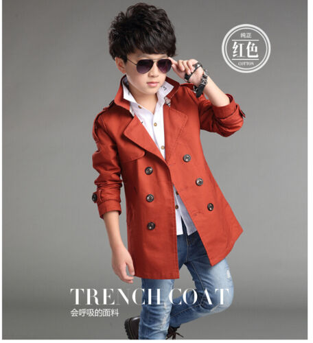 Garçon/fille trench coat vent manteau boutonnage double 100% coton taille 3-16 ans 