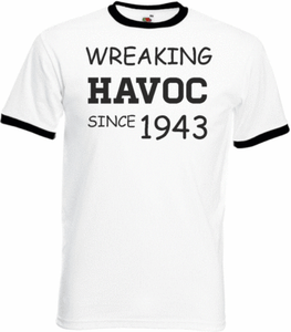 77th Birthday Gifts Presents Year 1943 Unisex Ringer T-Shirt Wreaking Havoc