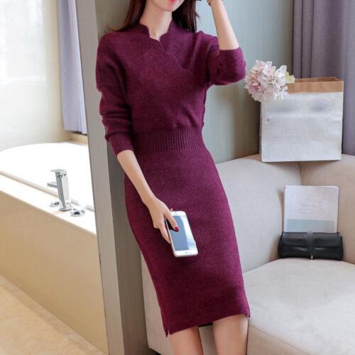 new Autumn Korean fashion temperament v-neck shitsuke knitting sweater dress