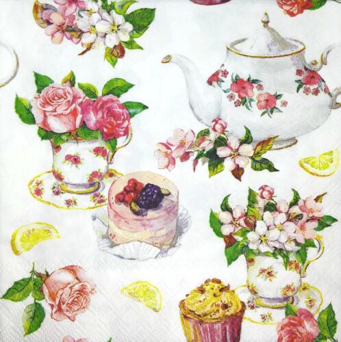 3 x Single Paper Napkins For Decoupage Teapot Tea Cup Cupcake Flowers Roses M264