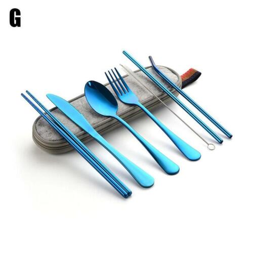 8 Pcs//set Dinnerware Set Travel Camping Cutlery Reusable  Fork Chopsticks Case