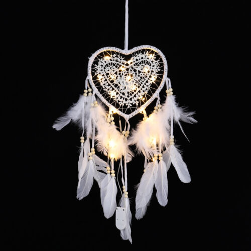 LED Dream Catcher White Feather Fairy Dreamcatcher Gift Wall Art Hanging Decor 