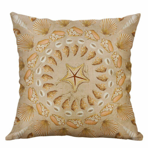 Home Decorative Square Conches Cotton Linen Cushion Cover Shells Pillow Case 