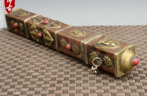 Collection of vintage red copper stud stone square Buddhist scriptures