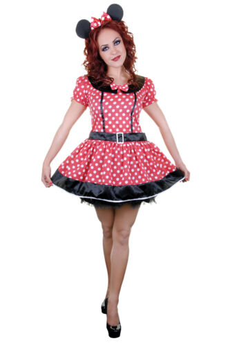 Ladies Girls Mini Mouse Fancy Dress Disney Theme Polka Dot White Red Costume 