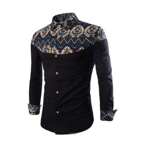 Long sleeve formal tops t-shirt floral casual slim fit stylish luxury men/'s