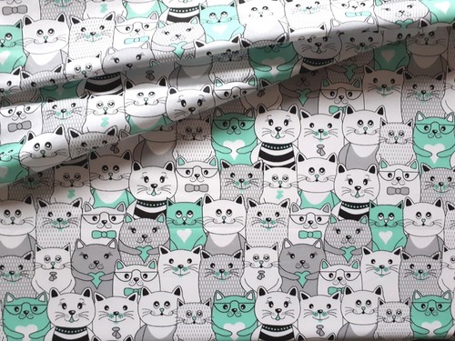 BEAUTIFUL,BEST QUALITY,cats in the cinema mint green FABRIC100/%COTTON 160cm wide
