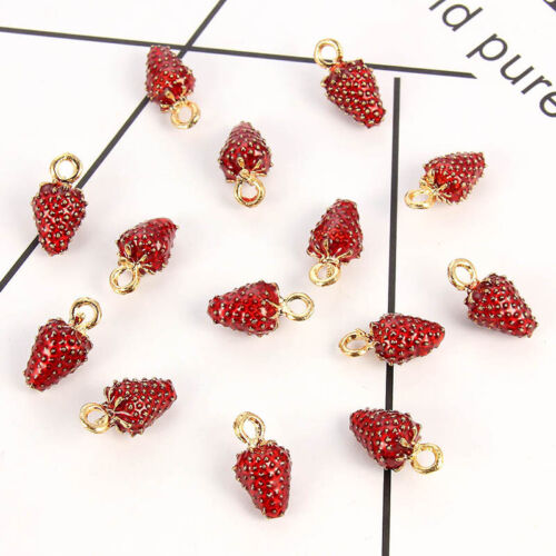 10Pcs Red Strawberry Enamel Charm Pendant DIY Korean Bracelet Earrings Jewelry 