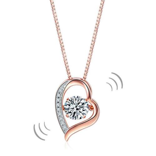 1.00CT Round Diamond Dancing Stone Heart Necklace Pendant 18K Rose Gold Over
