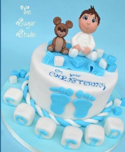 Baby Boy Girl Cake Topper Comestible Décoration Set Baptême Figure Teddy Douche 